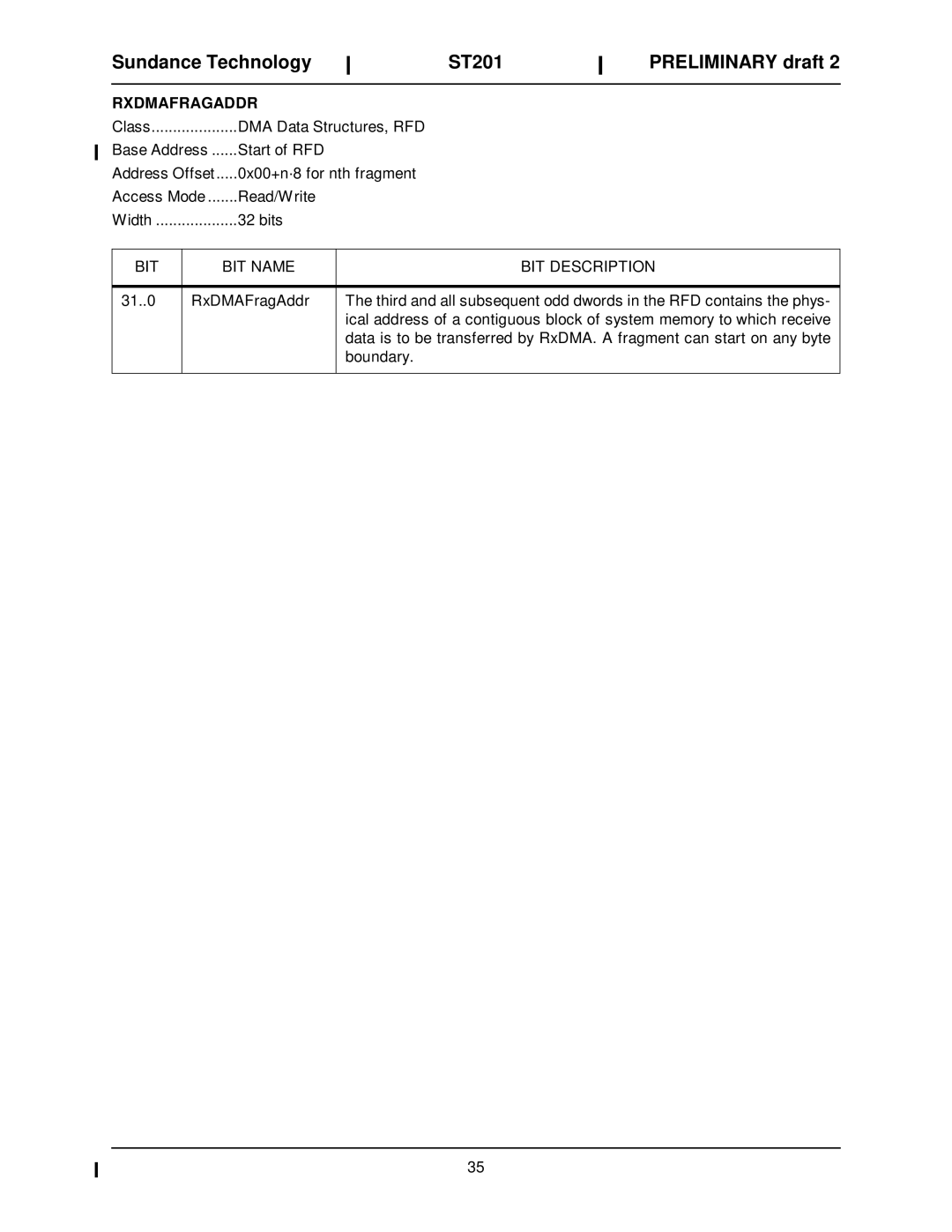 Sundance Spas ST201 manual Rxdmafragaddr 