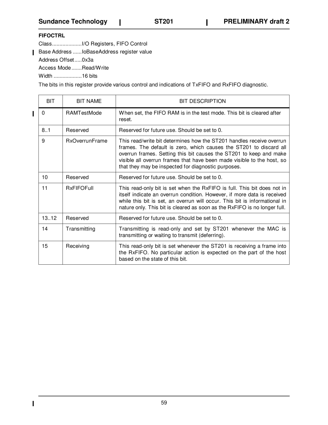 Sundance Spas ST201 manual Fifoctrl, Bit 