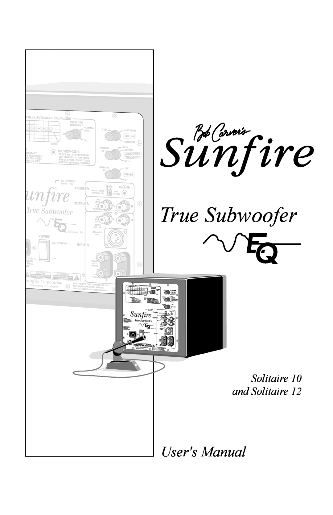 Sunfire 12 user manual True Subwoofer, Solitaire and Solitaire, Dim - Standby, Bright - On 