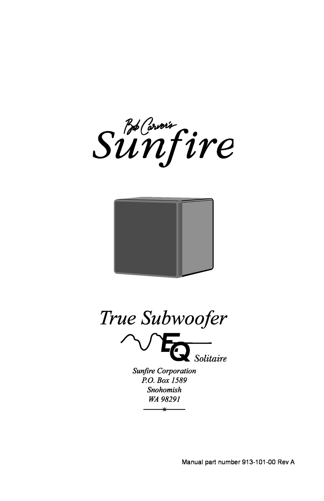 Sunfire 12 user manual Solitaire, Manual part number 913-101-00Rev A 