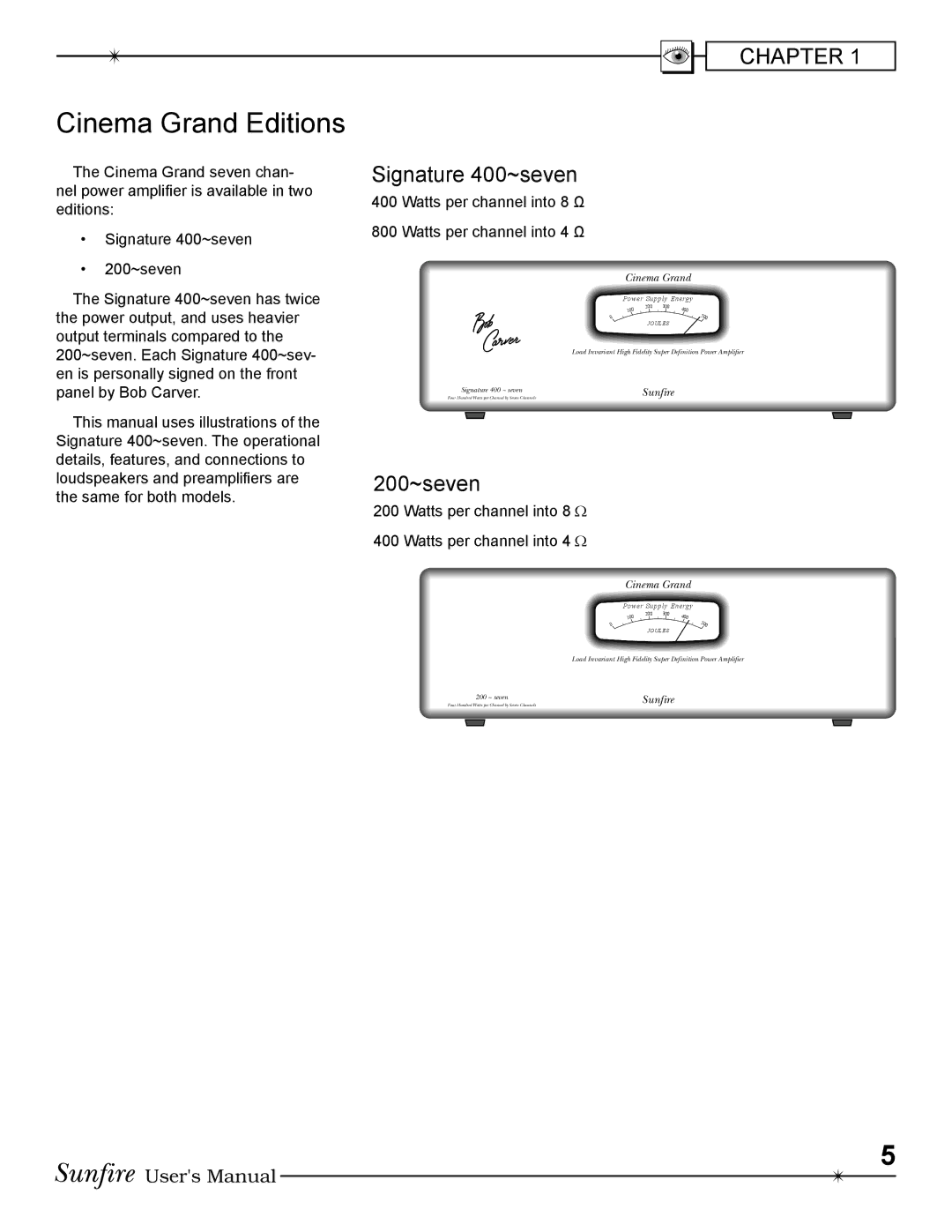 Sunfire 400 seven, 200 seven manual Cinema Grand Editions, Signature 400~seven, 200~seven 