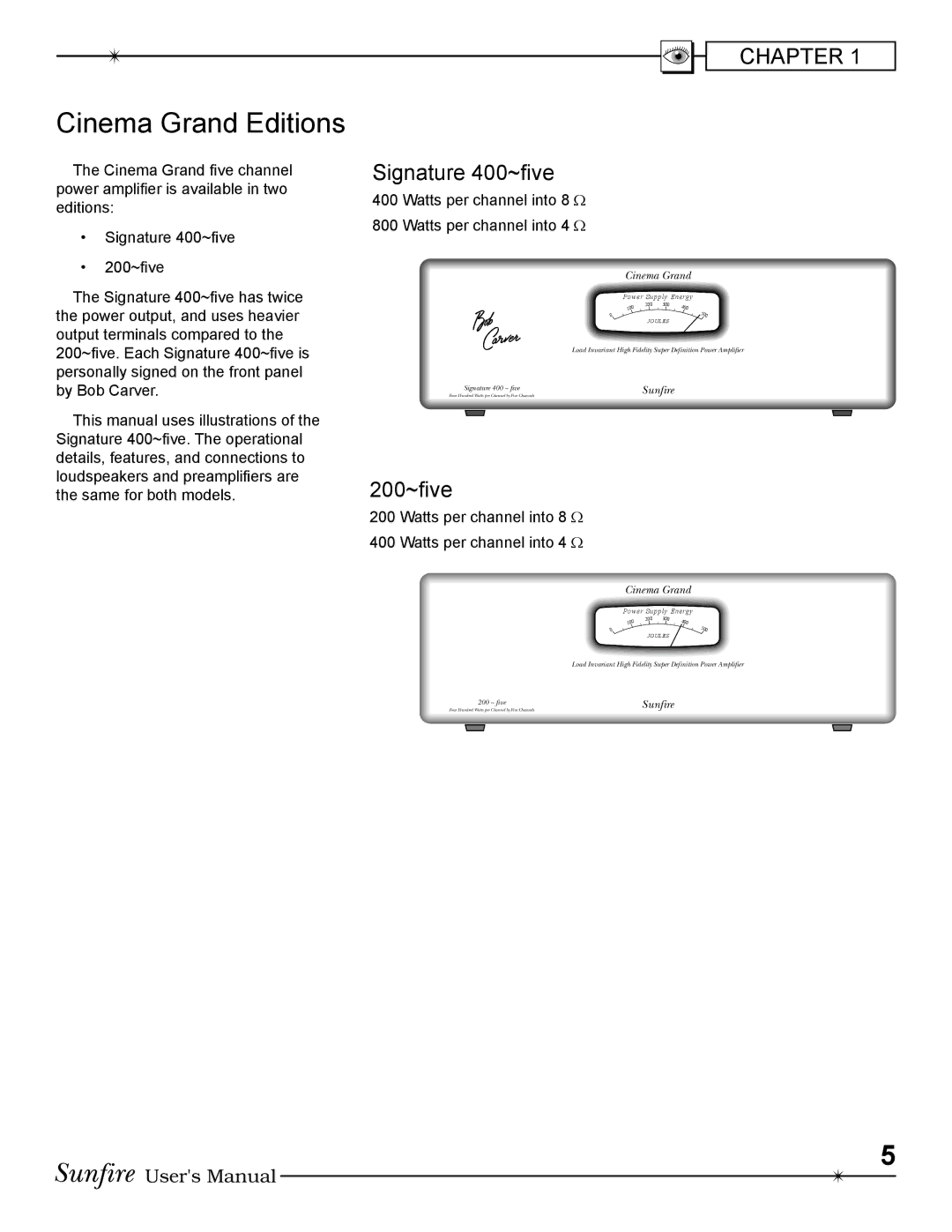 Sunfire 200 ~ five, 400 ~ five manual Cinema Grand Editions, Signature 400~Þve, 200~Þve 