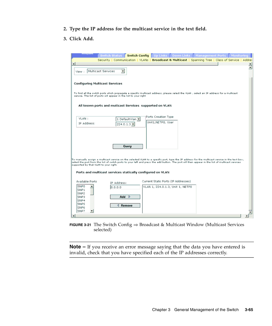 Sunfire B1600 manual General Management of the Switch 