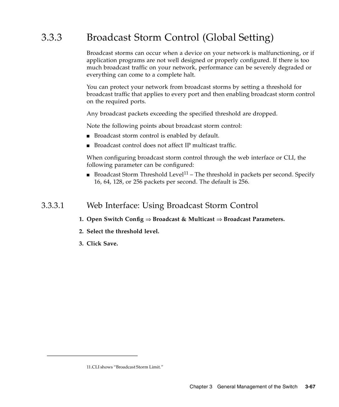 Sunfire B1600 manual Broadcast Storm Control Global Setting, Web Interface Using Broadcast Storm Control 