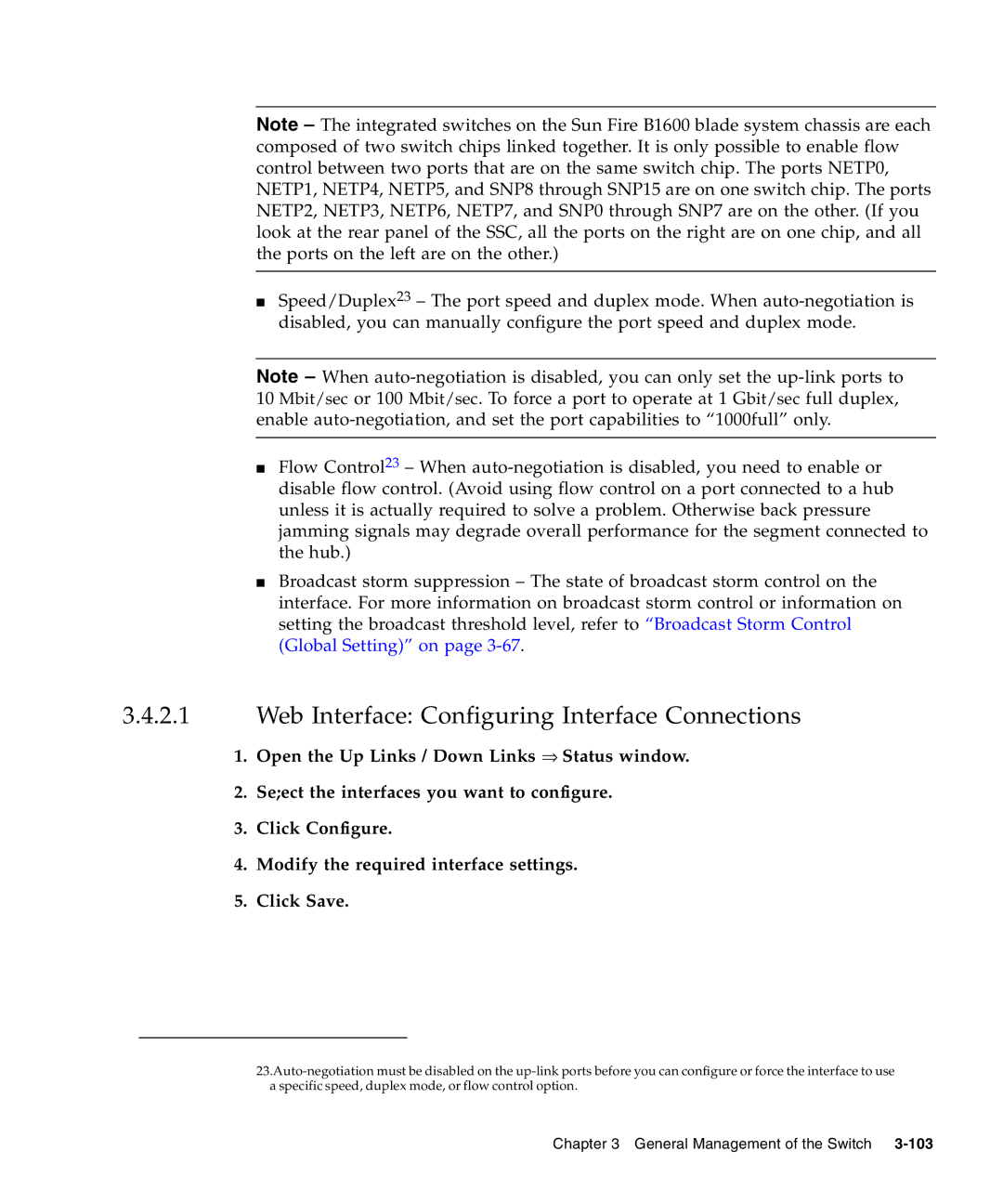 Sunfire B1600 manual Web Interface Configuring Interface Connections 