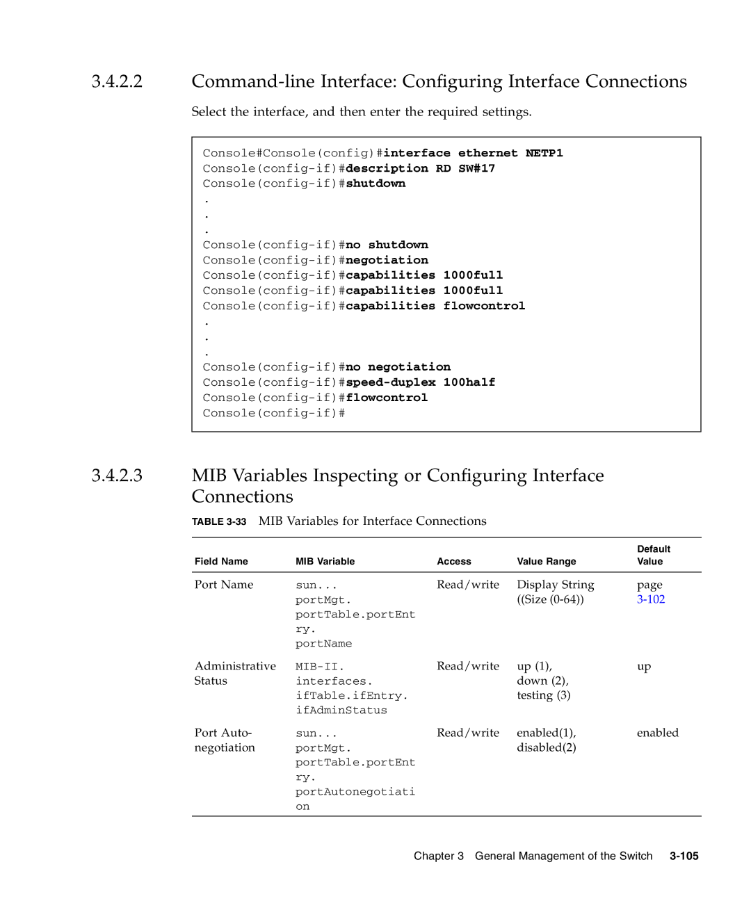 Sunfire B1600 manual Command-line Interface Configuring Interface Connections, 33MIB Variables for Interface Connections 