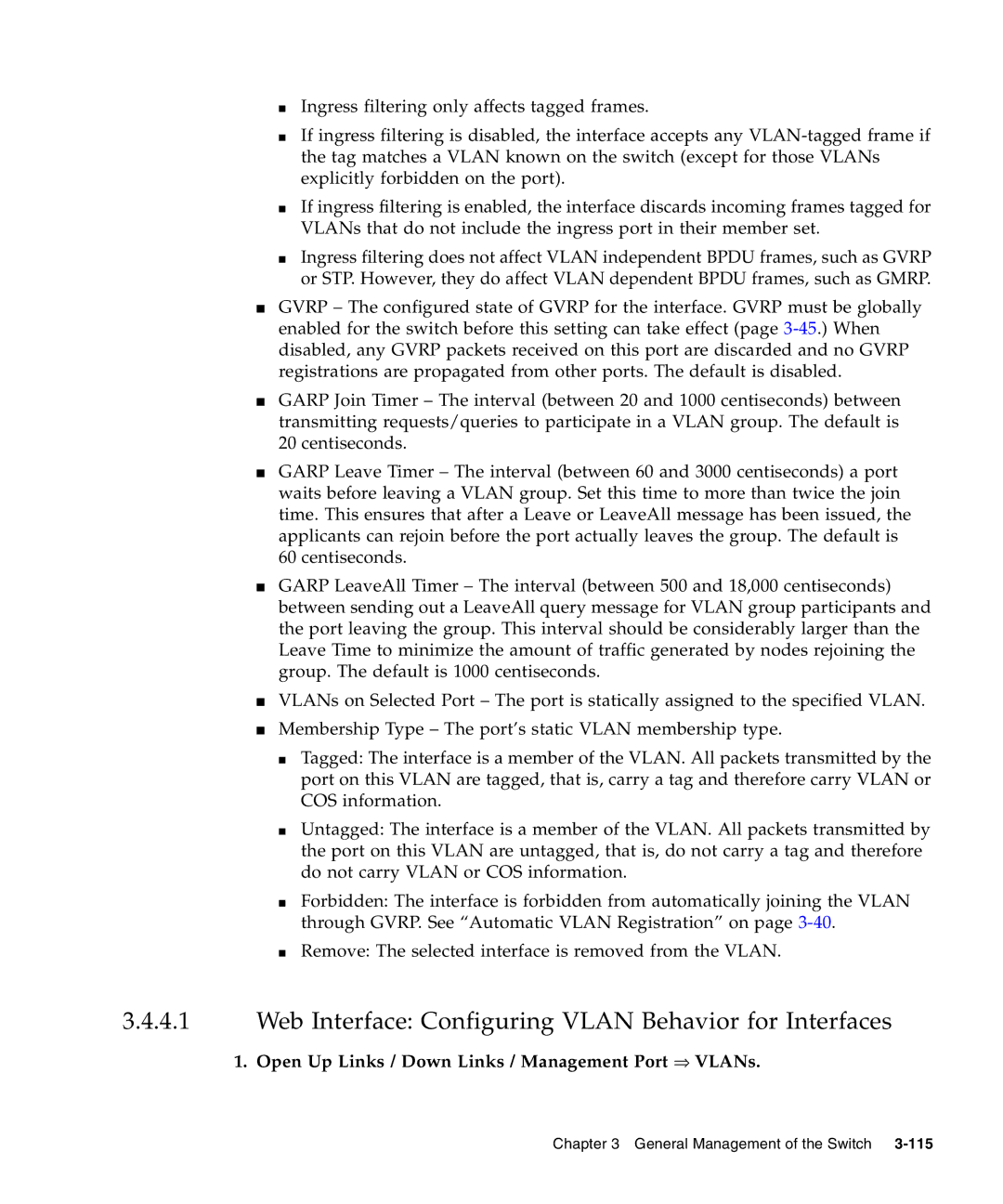 Sunfire B1600 manual Web Interface Configuring Vlan Behavior for Interfaces 