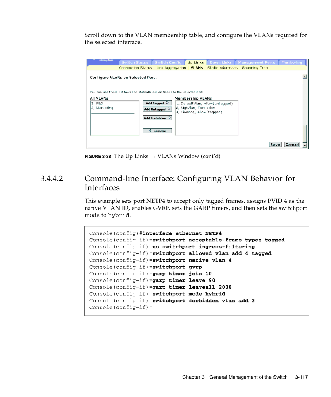 Sunfire B1600 manual 38The Up Links ⇒ VLANs Window cont’d 