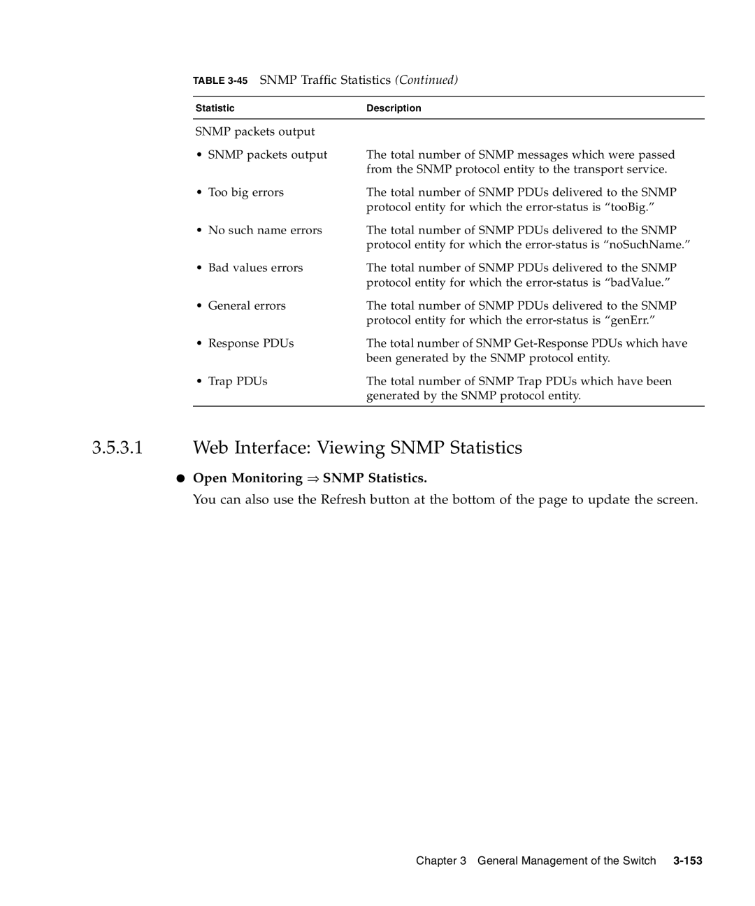 Sunfire B1600 manual Web Interface Viewing Snmp Statistics, Open Monitoring ⇒ Snmp Statistics 