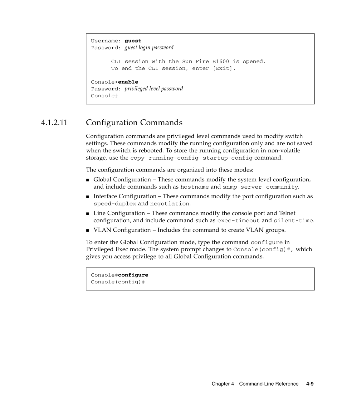 Sunfire B1600 manual Configuration Commands, Console#configure 