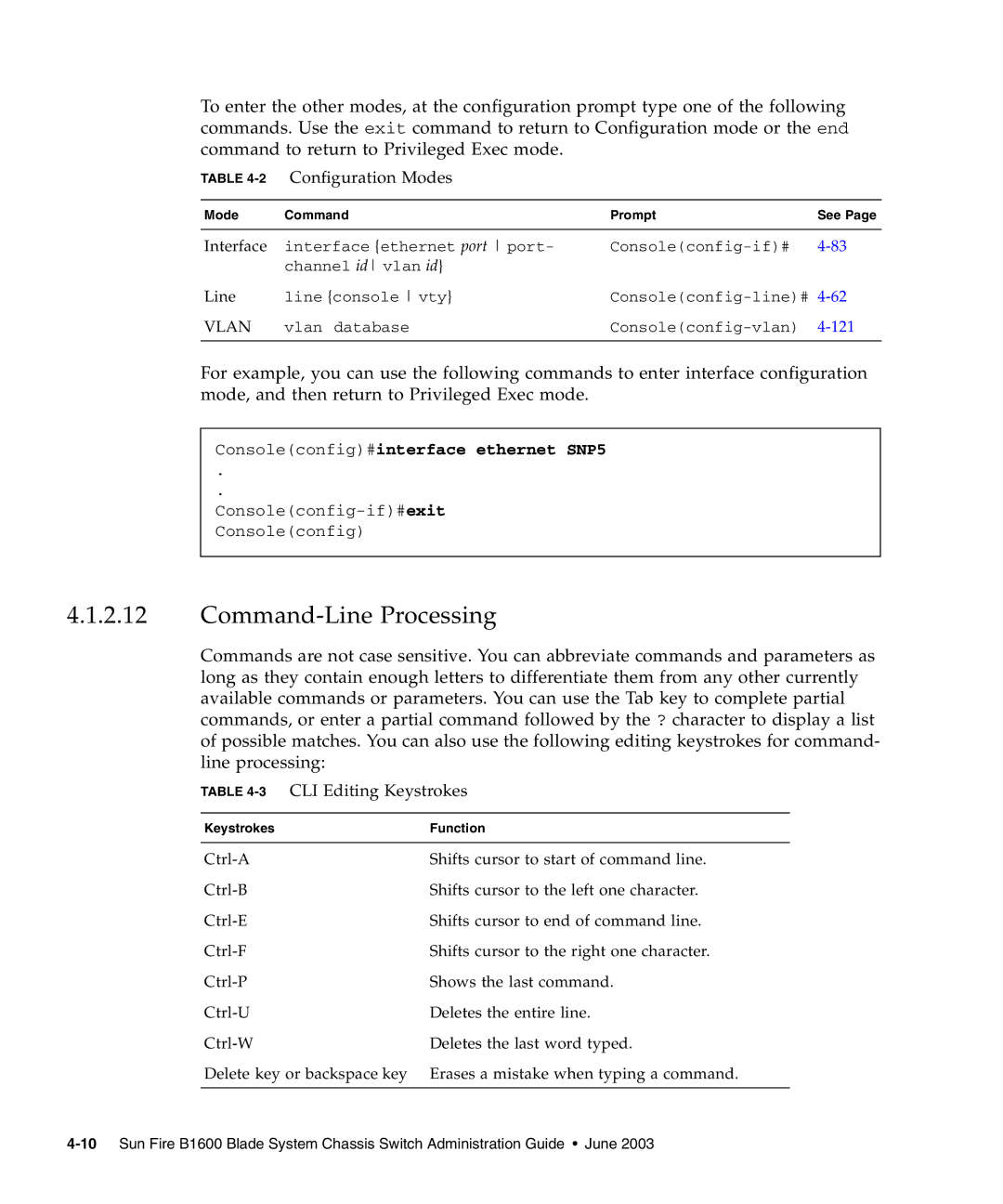 Sunfire B1600 manual Command-Line Processing, 2Configuration Modes, 3CLI Editing Keystrokes 