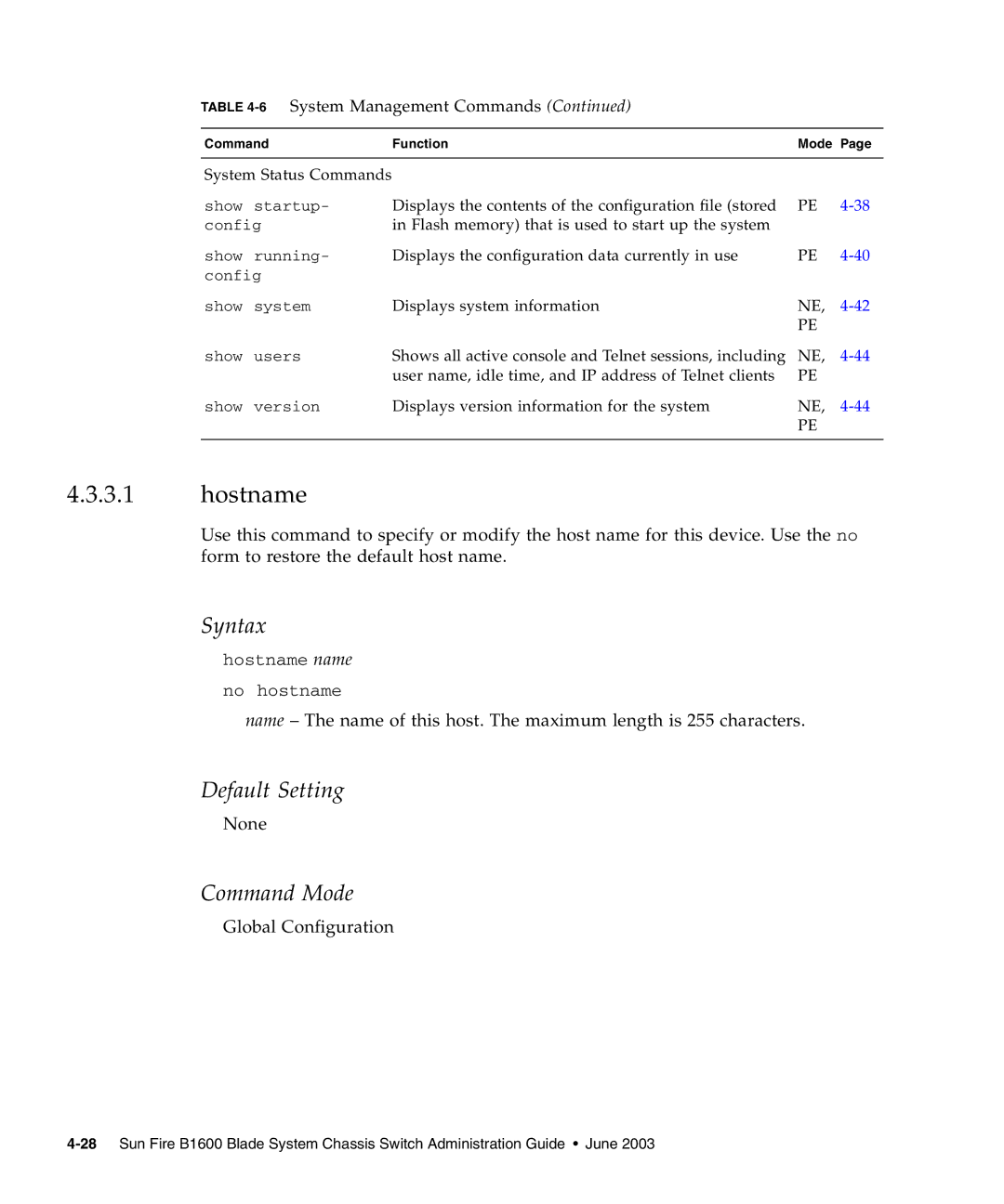 Sunfire B1600 manual Hostname 