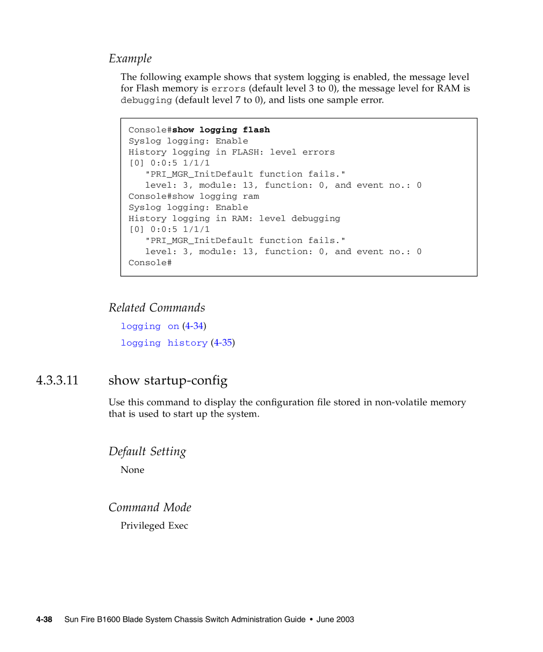 Sunfire B1600 manual Show startup-config 