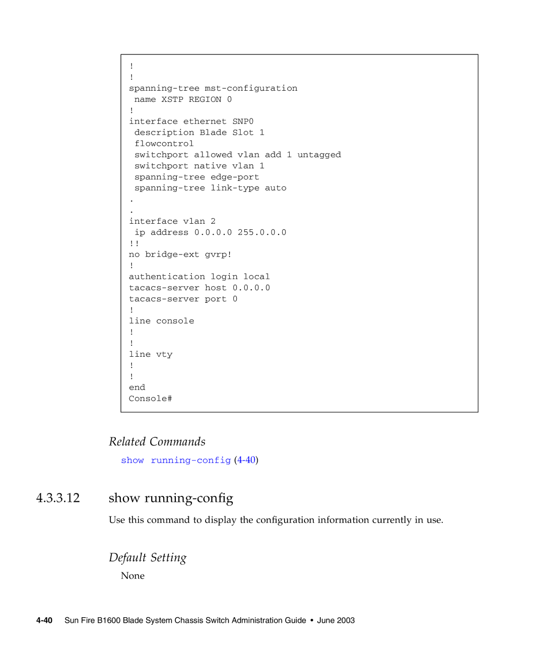 Sunfire B1600 manual Show running-config 