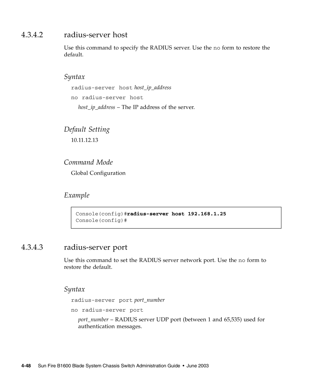 Sunfire B1600 manual Radius-server host, Radius-server port 