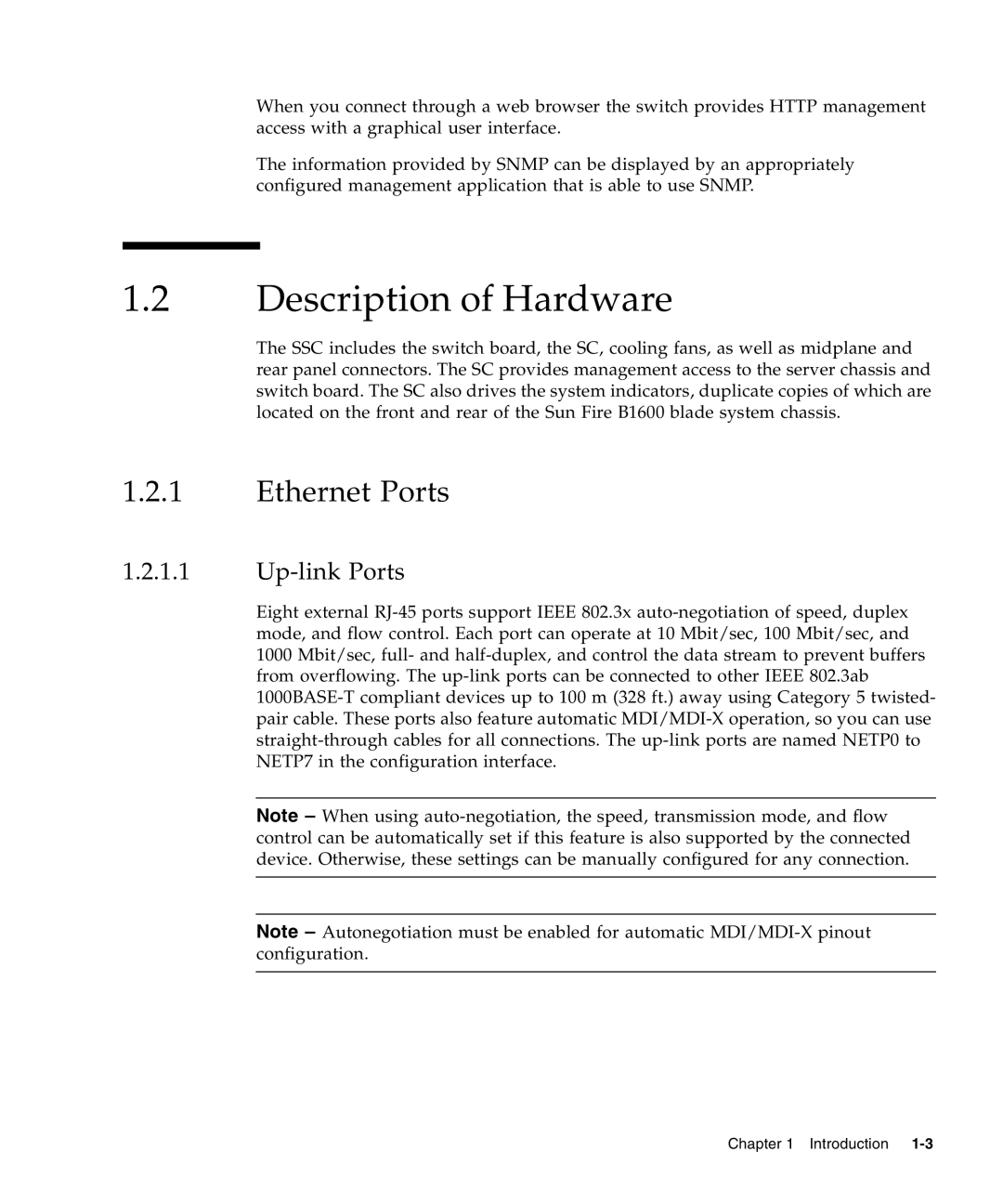 Sunfire B1600 manual Description of Hardware, Ethernet Ports, Up-link Ports 