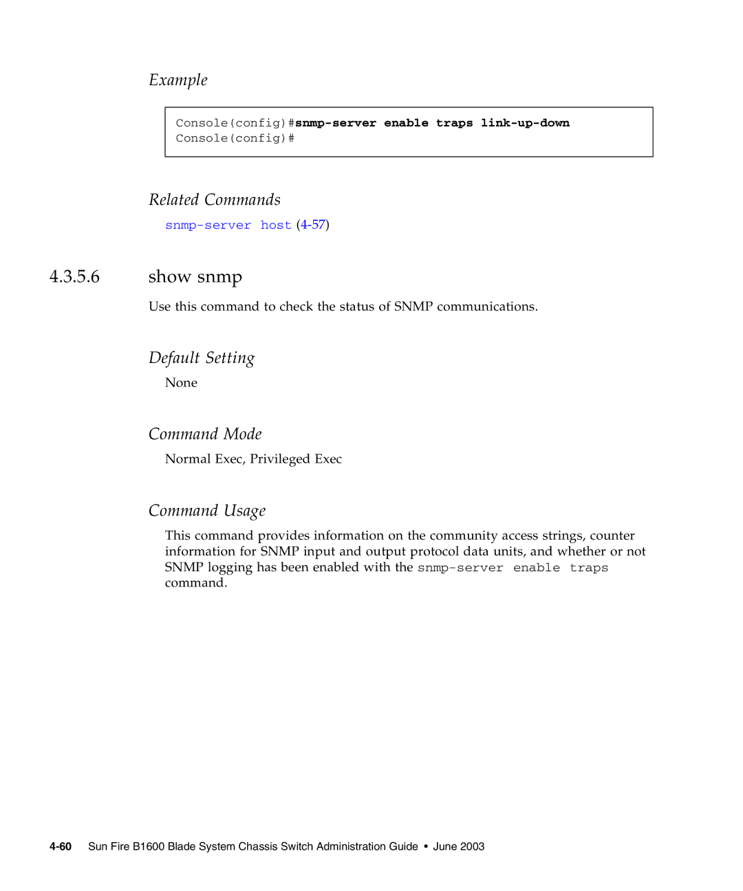 Sunfire B1600 manual Show snmp, Consoleconfig#snmp-server enable traps link-up-down 