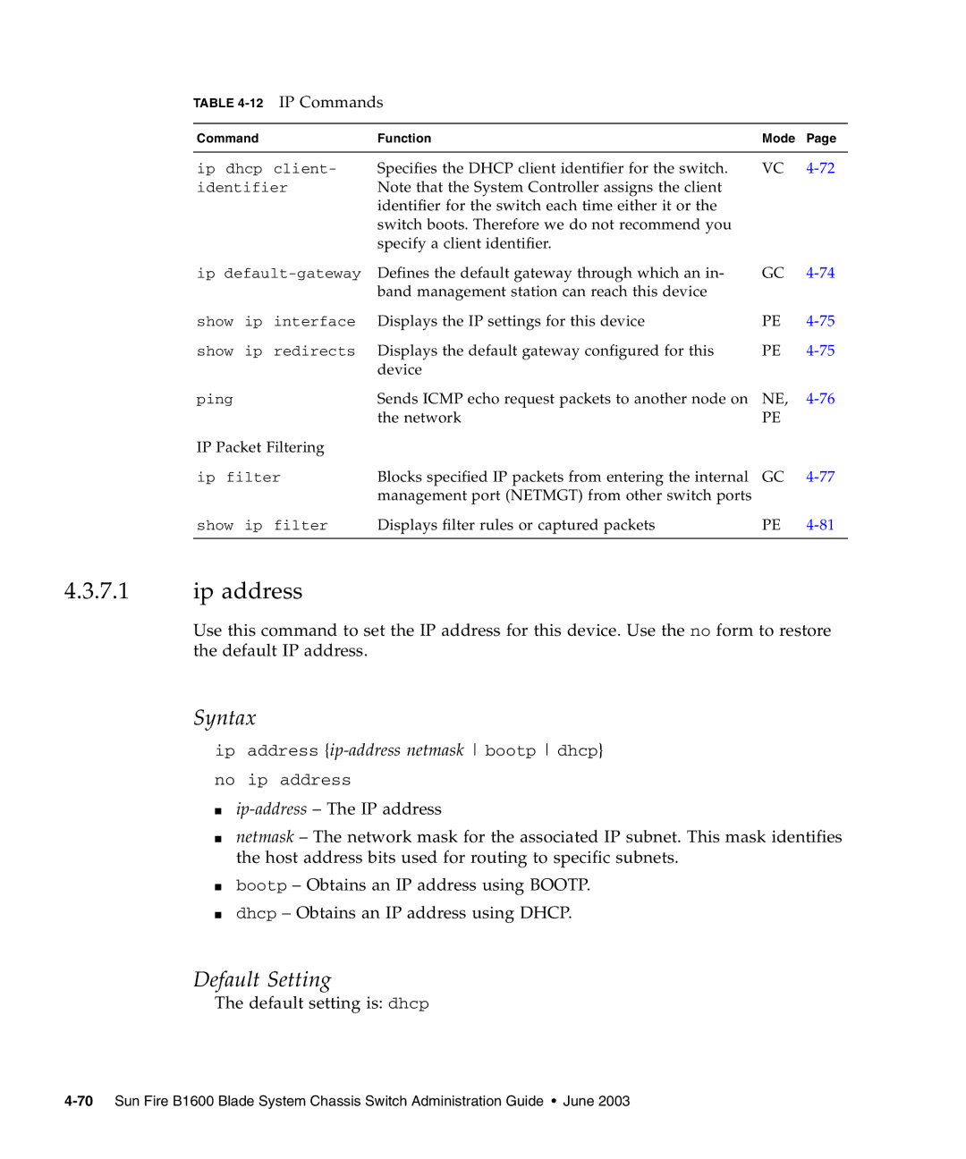 Sunfire B1600 manual Ip address 