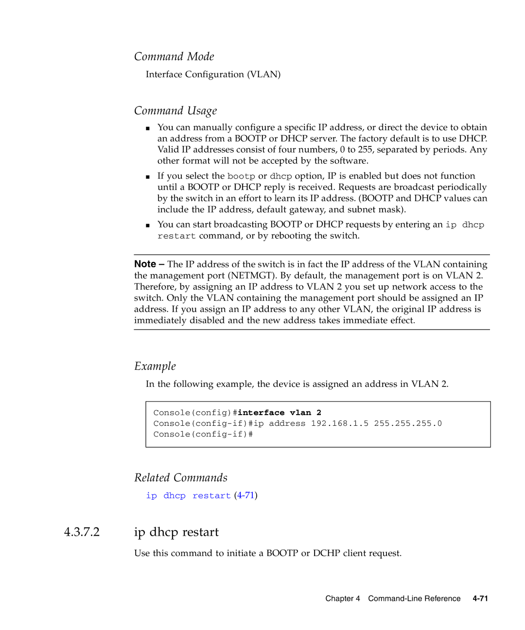 Sunfire B1600 manual Ip dhcp restart, Command Usage 