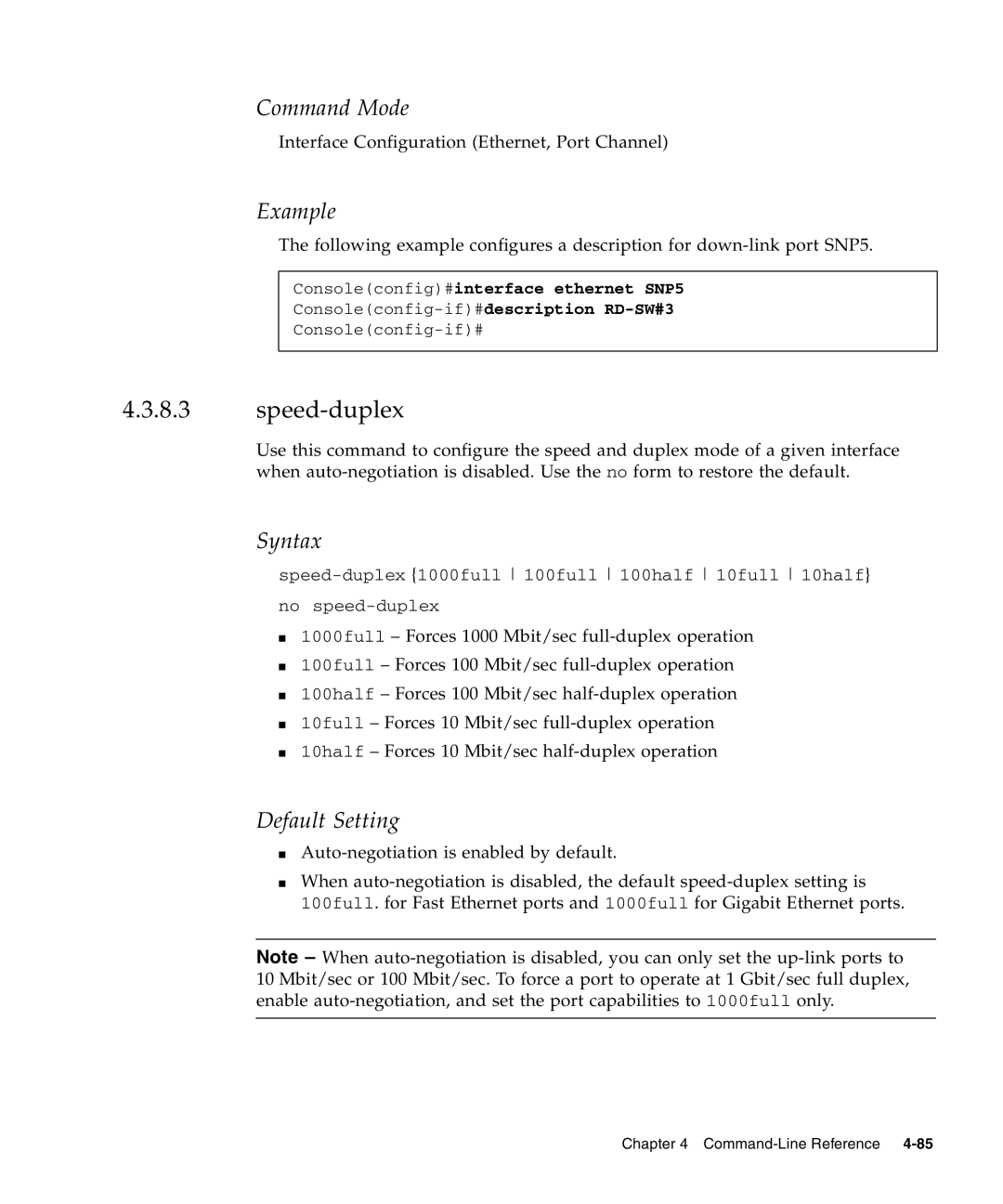 Sunfire B1600 manual Speed-duplex, Consoleconfig#interface ethernet SNP5 