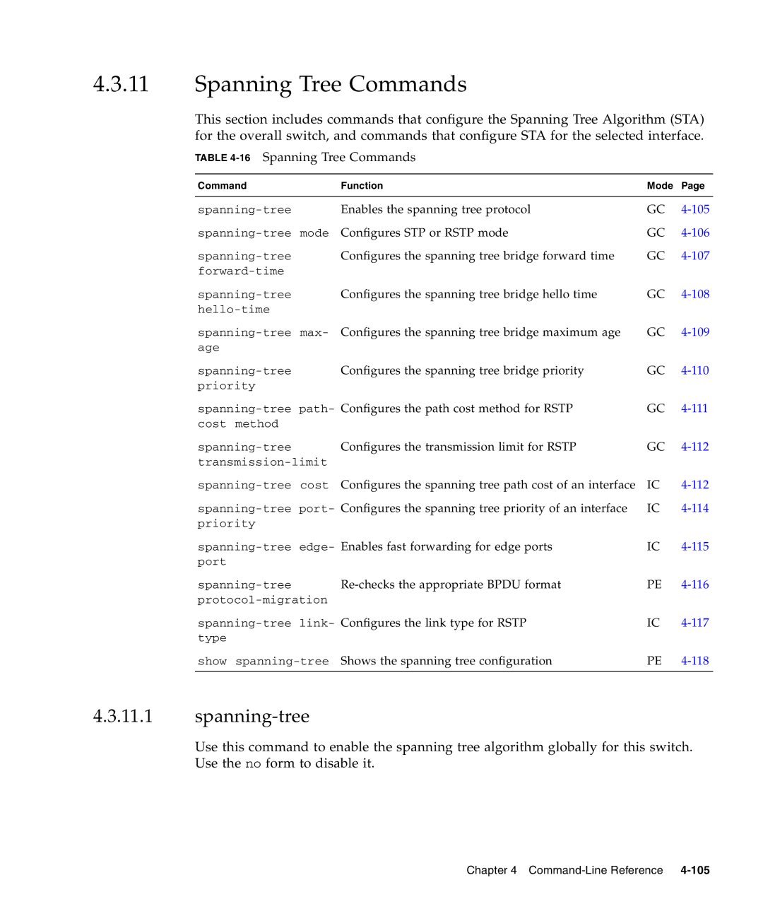 Sunfire B1600 manual Spanning-tree, 16Spanning Tree Commands 