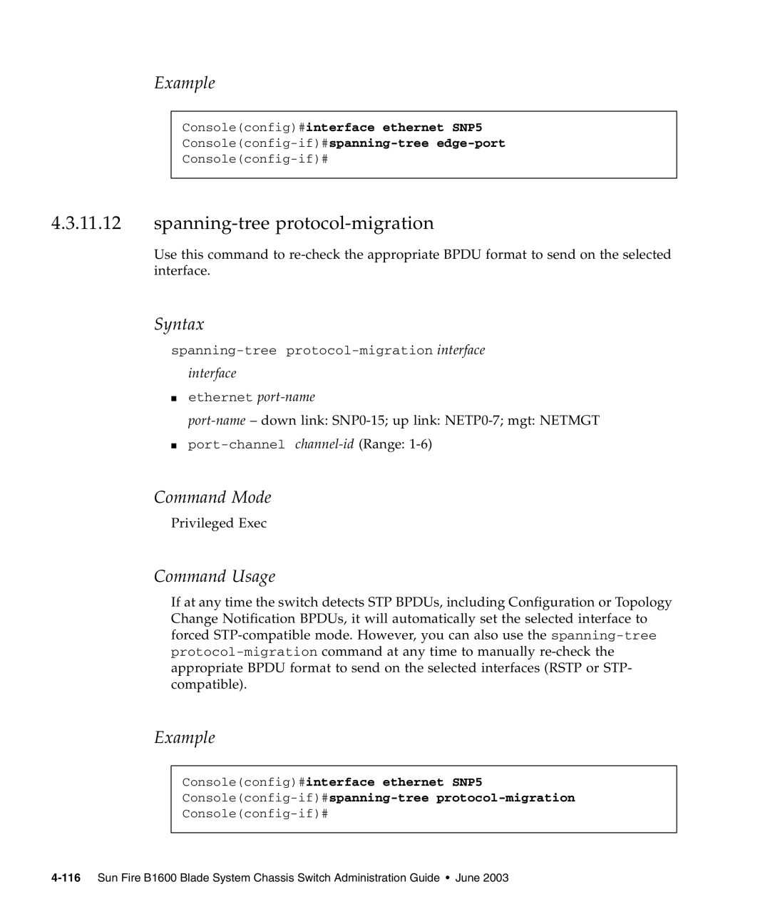 Sunfire B1600 manual Spanning-tree protocol-migration 