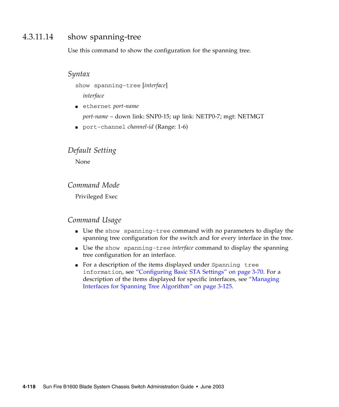 Sunfire B1600 manual Show spanning-tree 