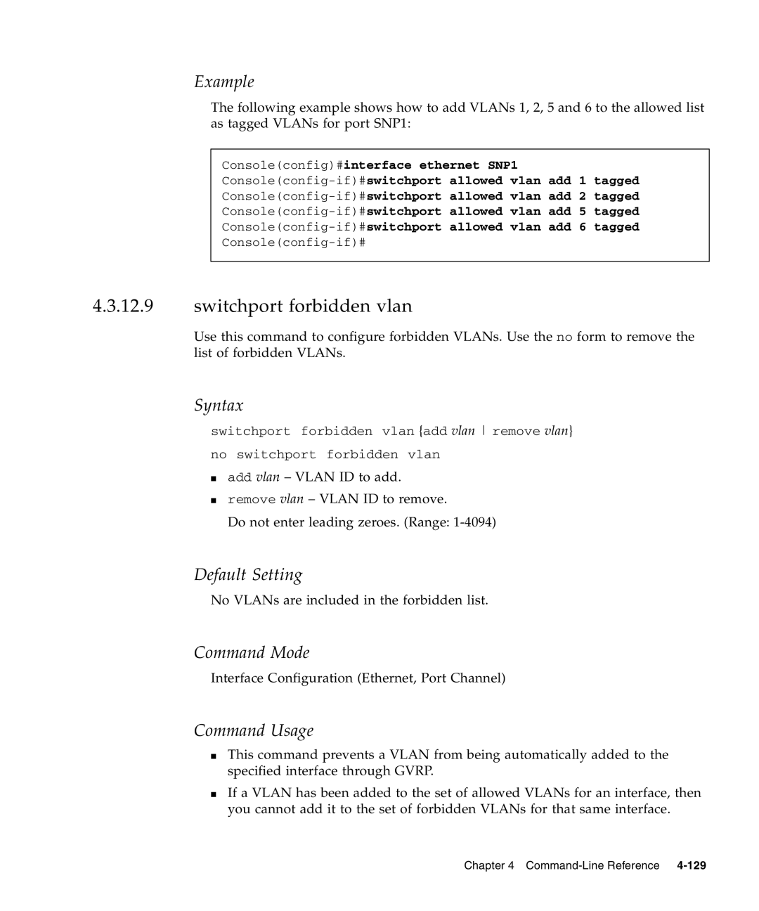 Sunfire B1600 manual Switchport forbidden vlan 