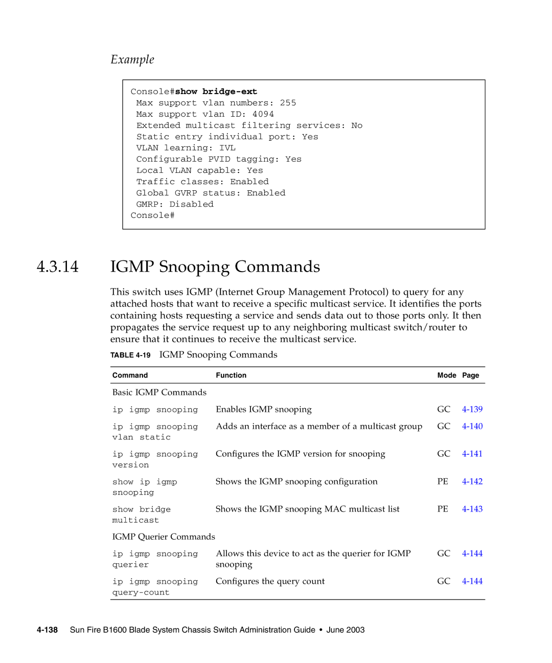 Sunfire B1600 manual Igmp Snooping Commands, 19IGMP Snooping Commands 