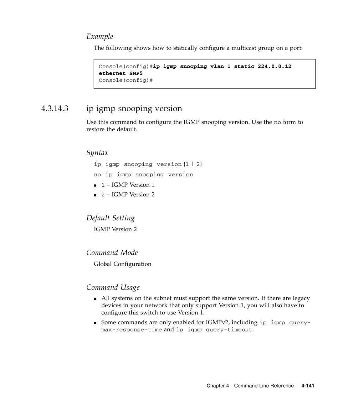 Sunfire B1600 manual Ip igmp snooping version, Command Usage 