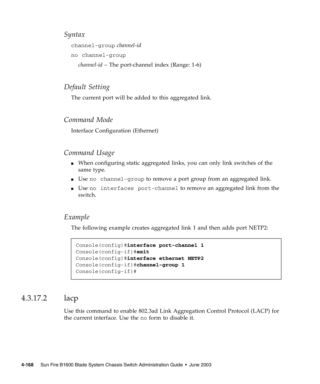 Sunfire B1600 manual Lacp, Syntax 