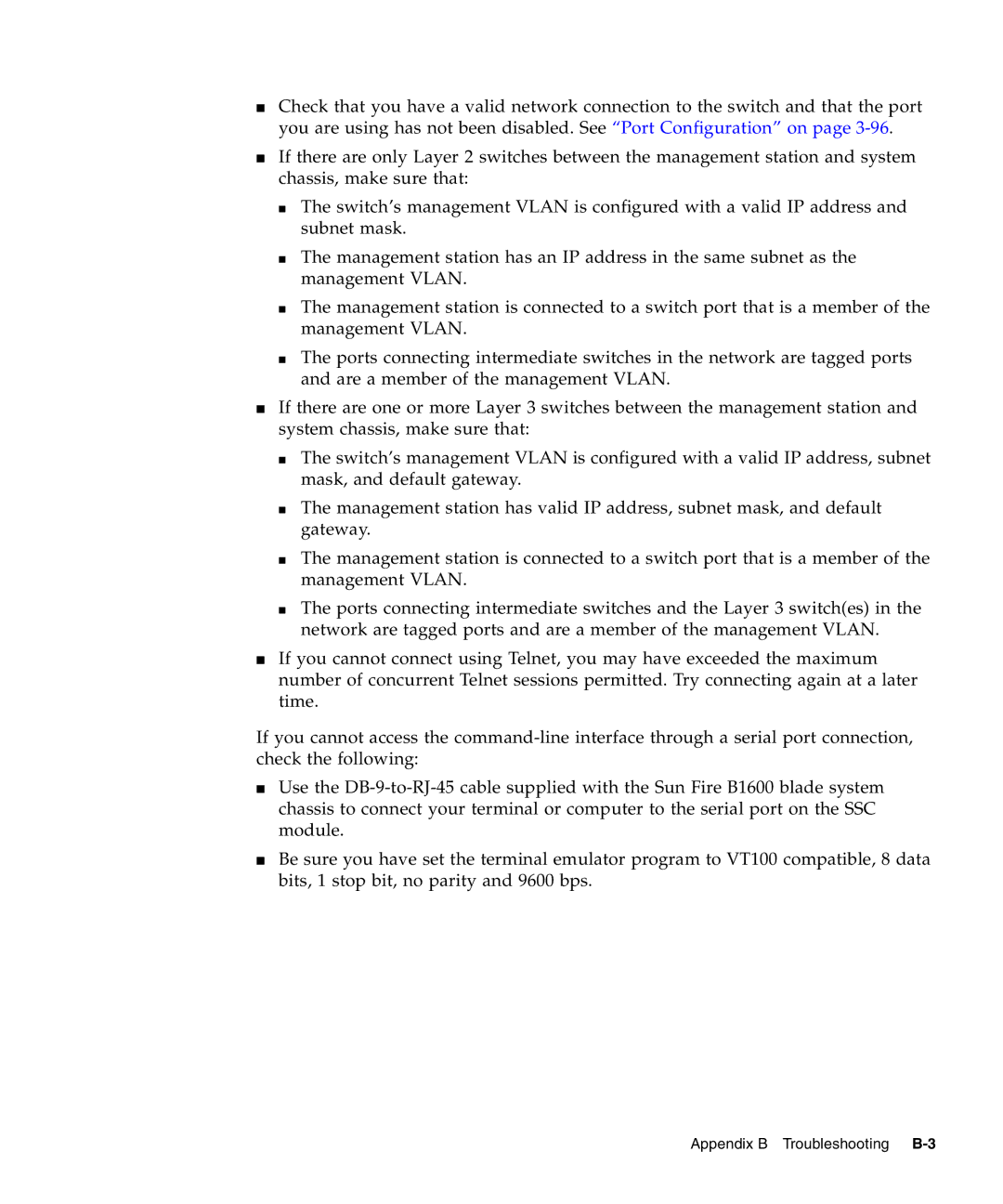 Sunfire B1600 manual Appendix B Troubleshooting B-3 