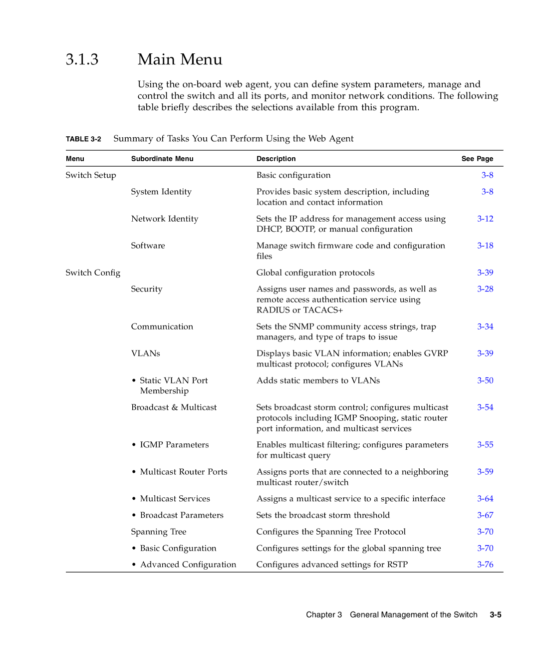 Sunfire B1600 manual Main Menu, 2Summary of Tasks You Can Perform Using the Web Agent 