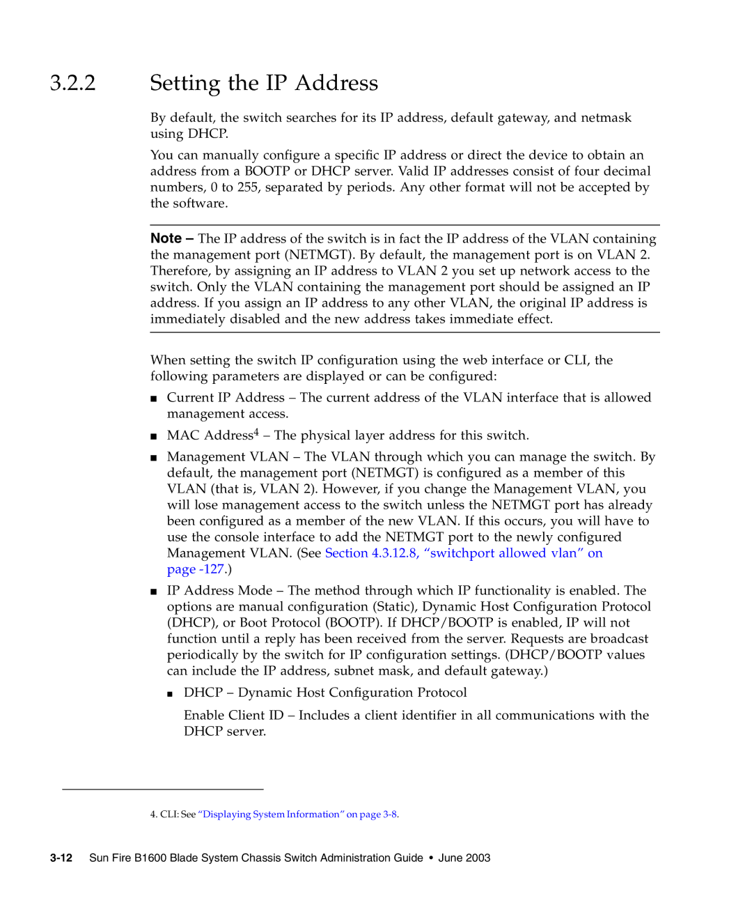 Sunfire B1600 manual Setting the IP Address 