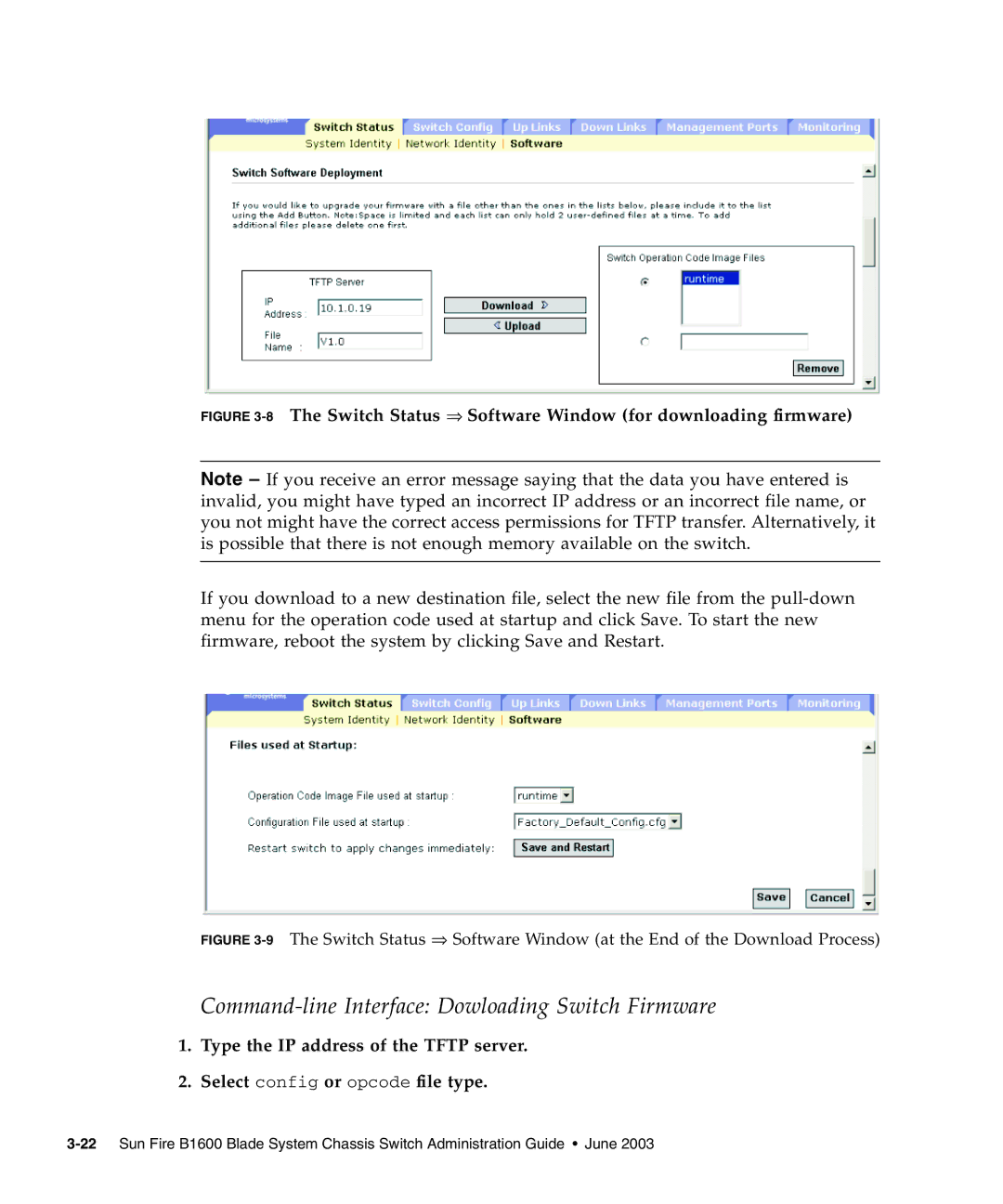 Sunfire B1600 manual Command-line Interface Dowloading Switch Firmware 