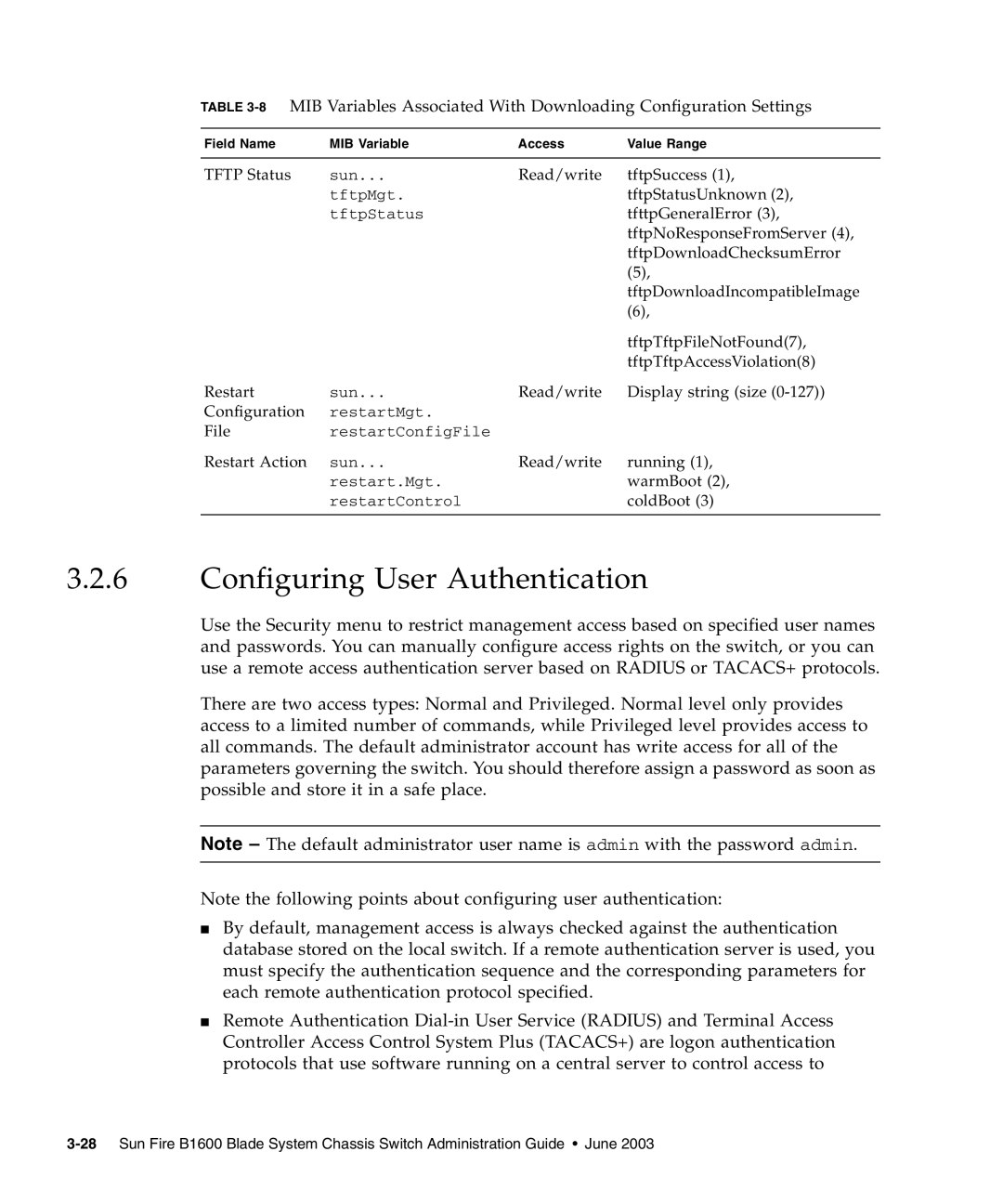 Sunfire B1600 manual Configuring User Authentication 