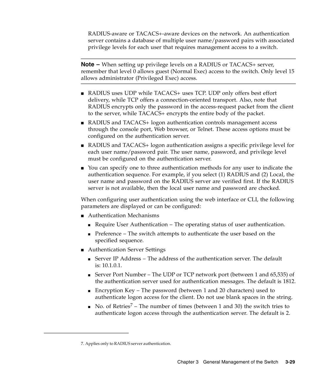 Sunfire B1600 manual Applies only to Radius server authentication 