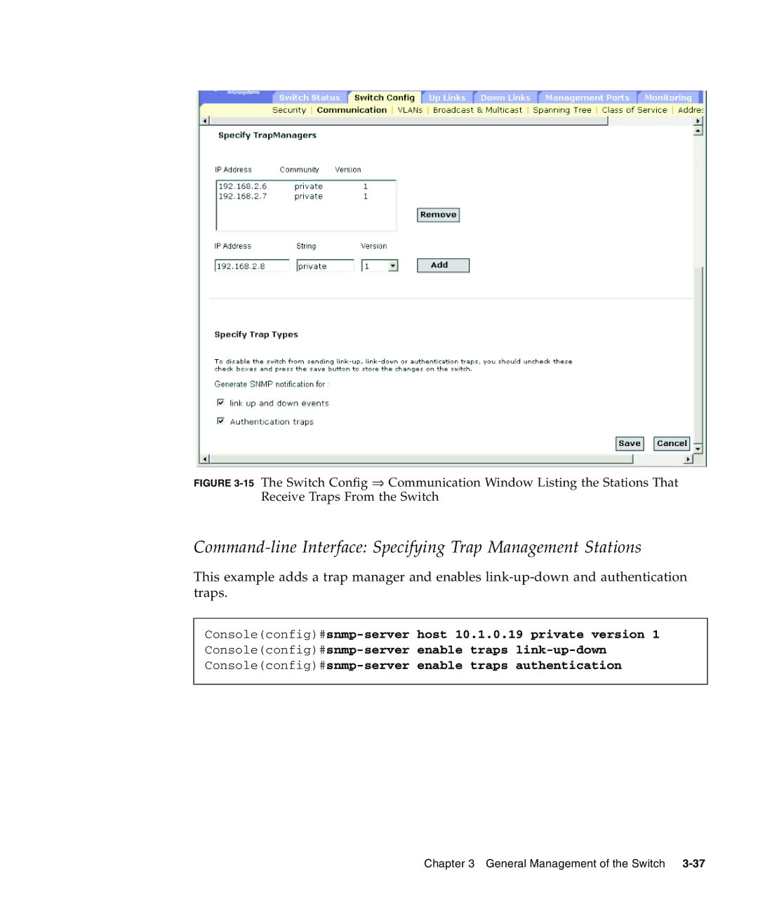 Sunfire B1600 manual Command-line Interface Specifying Trap Management Stations 