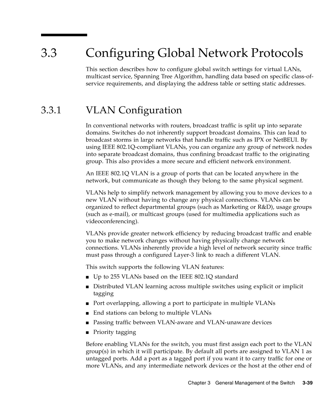 Sunfire B1600 manual Configuring Global Network Protocols, Vlan Configuration 