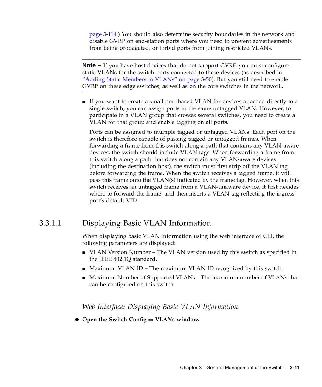 Sunfire B1600 manual Web Interface Displaying Basic Vlan Information 