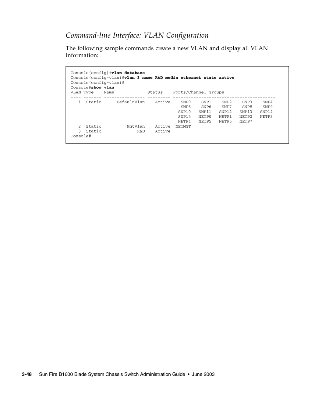 Sunfire B1600 manual Command-line Interface Vlan Configuration 