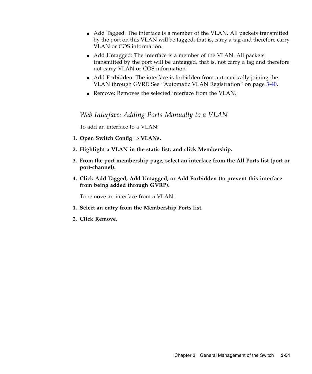 Sunfire B1600 manual Web Interface Adding Ports Manually to a Vlan 