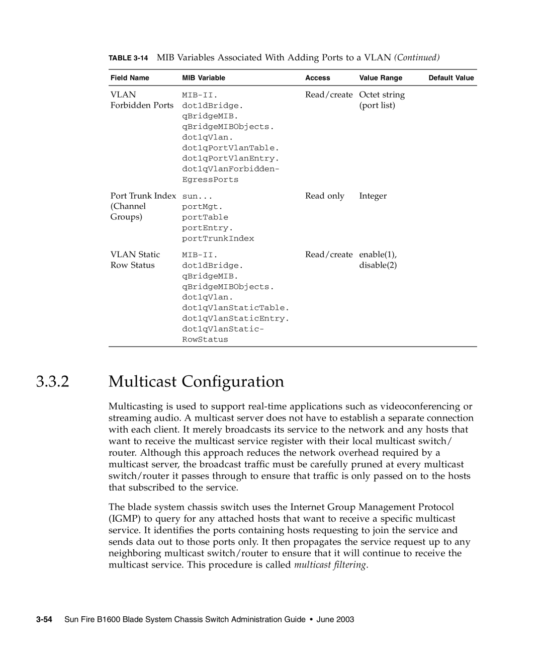 Sunfire B1600 manual Multicast Configuration 