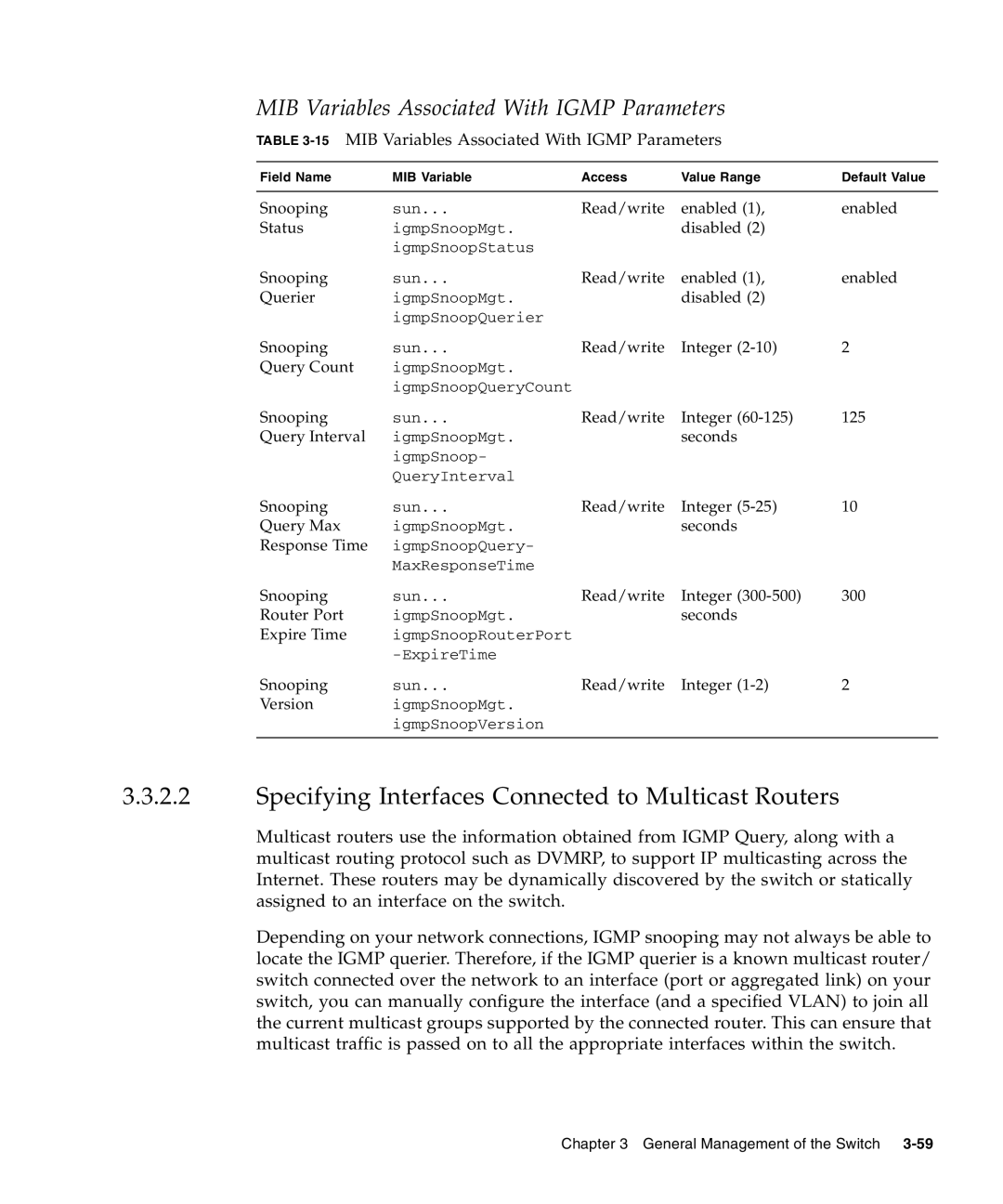 Sunfire B1600 manual Specifying Interfaces Connected to Multicast Routers, MIB Variables Associated With Igmp Parameters 