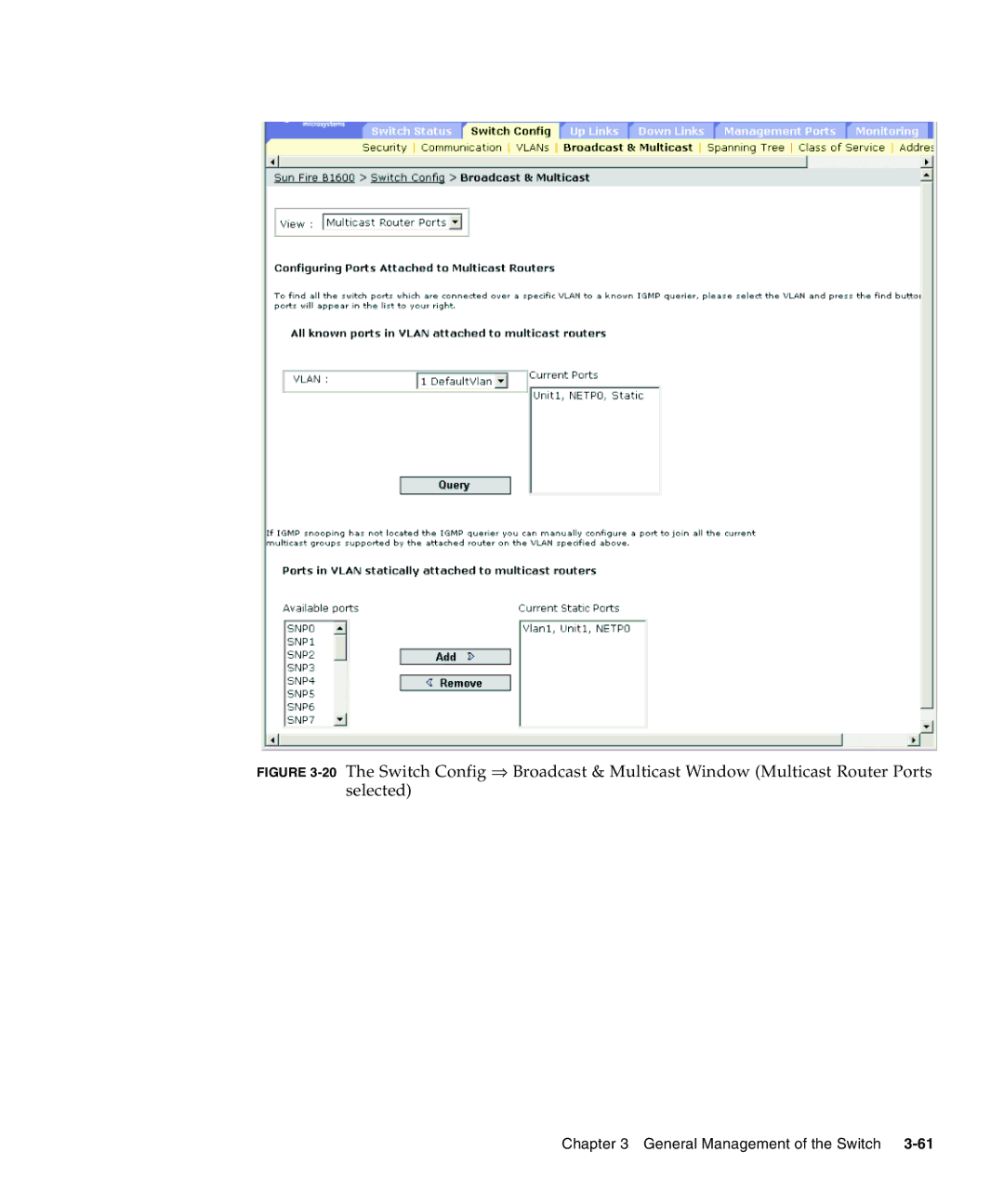 Sunfire B1600 manual General Management of the Switch 