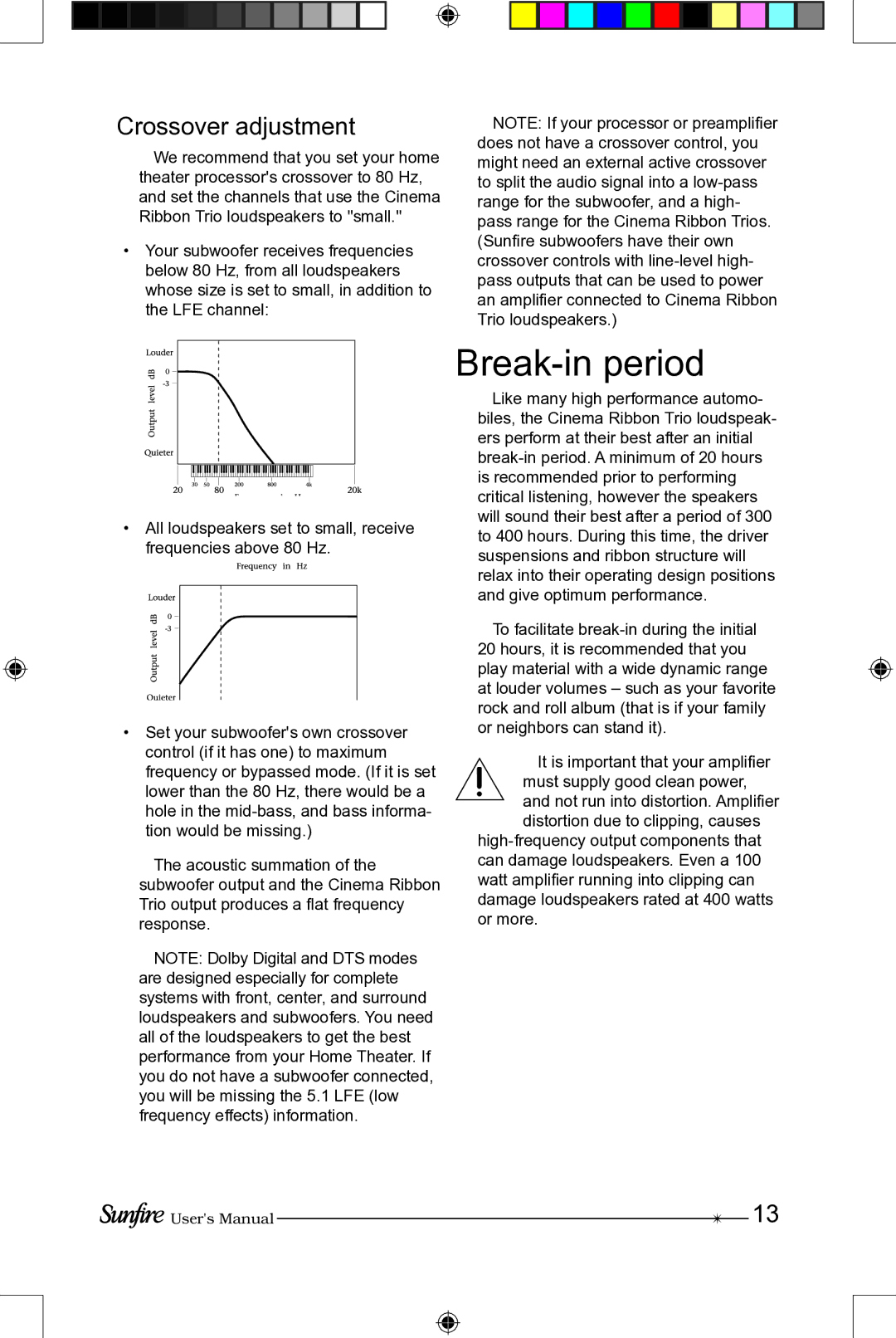 Sunfire CRS-3C manual Break-in period, Crossover adjustment 