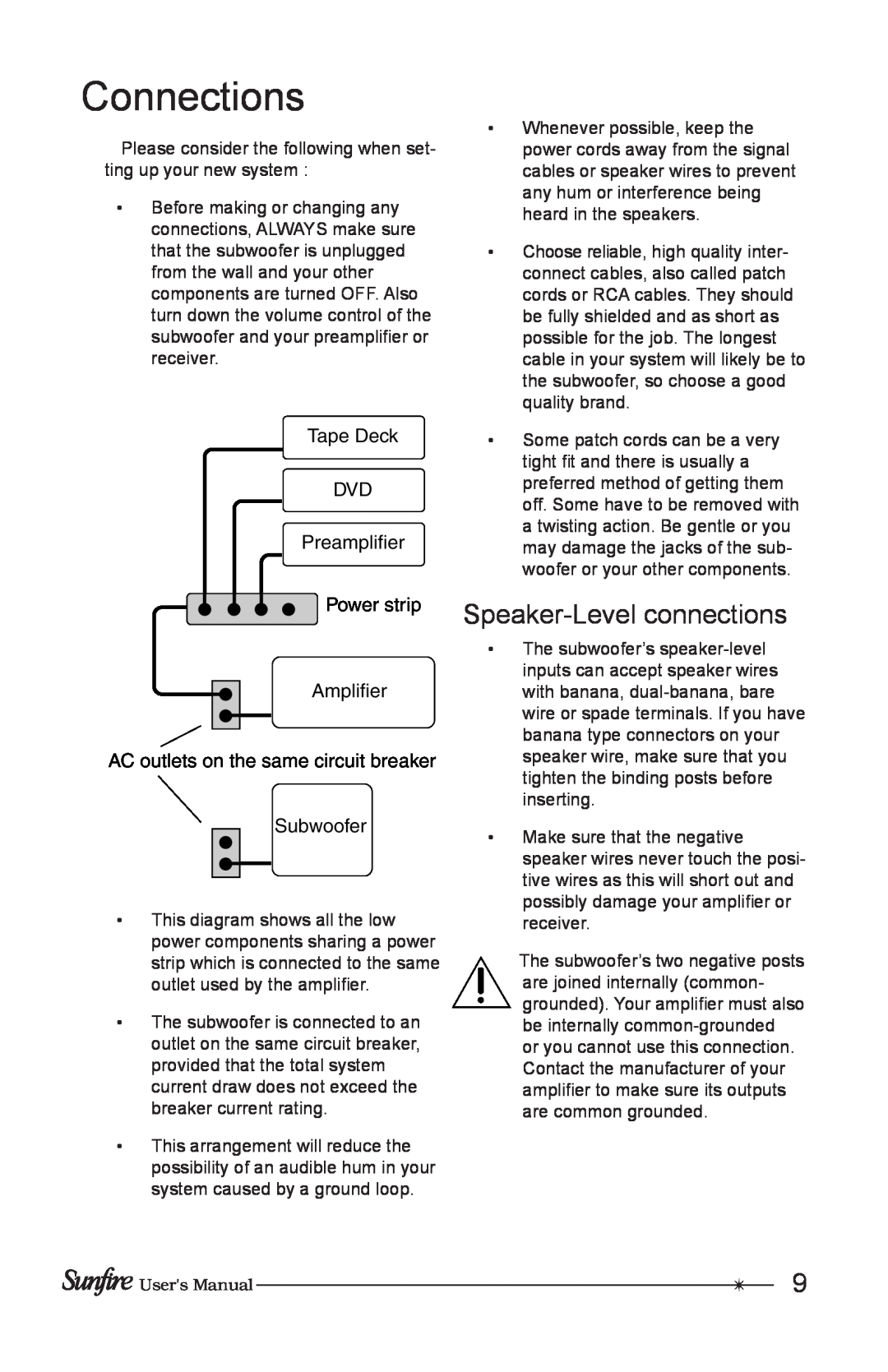 Sunfire Home Theater System manual Connections, Speaker-Levelconnections 