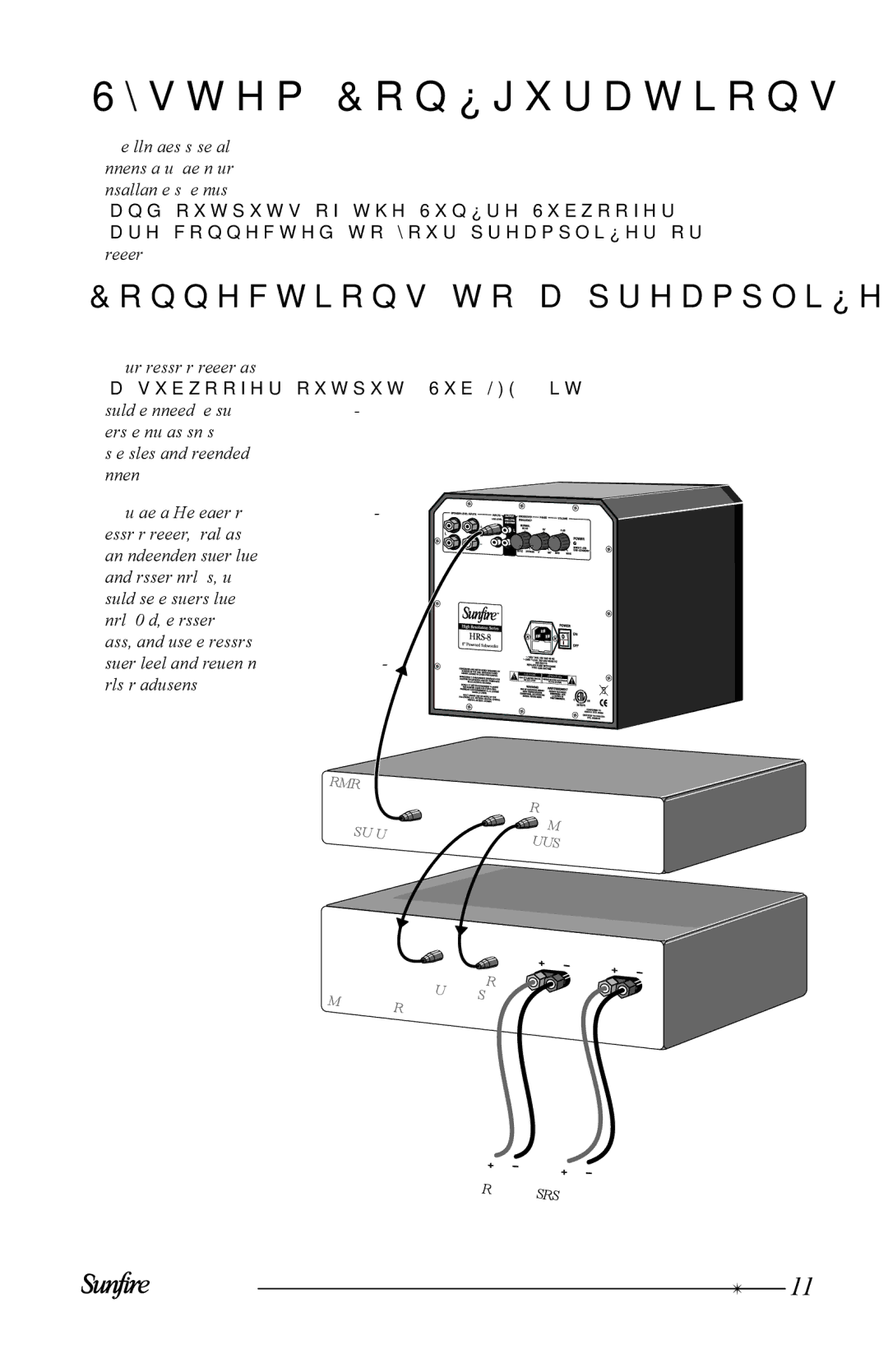 Sunfire HRS-12, HRS-8, HRS-10 user manual System Configurations, Connections to a preamplifier’s subwoofer output 