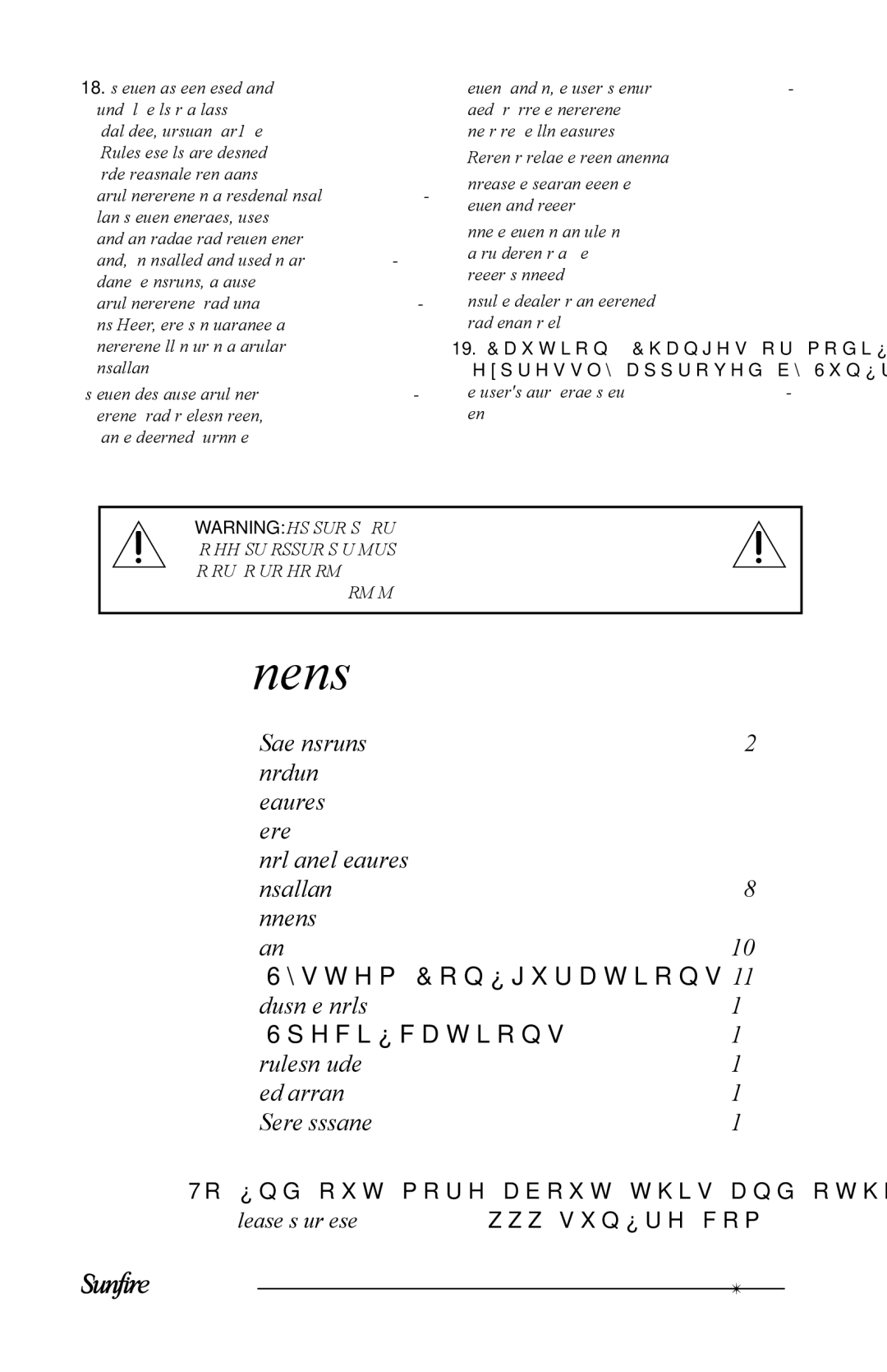 Sunfire HRS-8, HRS-10, HRS-12 user manual Contents 