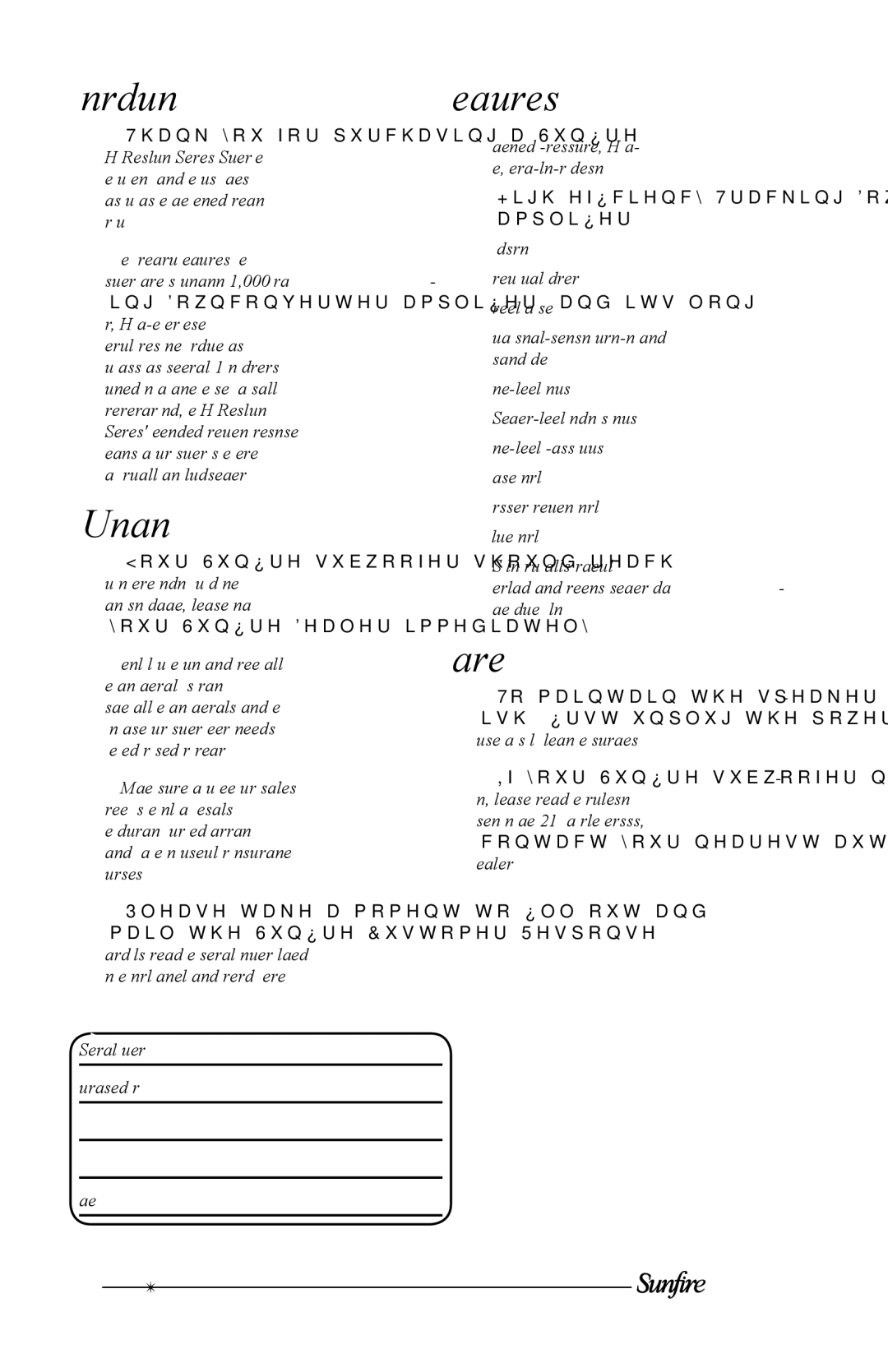 Sunfire HRS-10, HRS-8, HRS-12 user manual Introduction Features, Unpacking, Care 